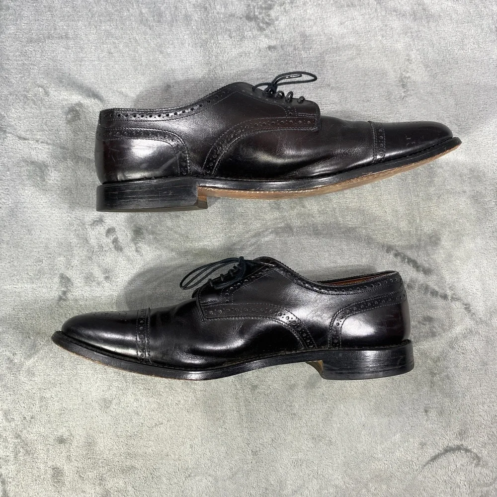 Allen Edmonds Sandford Black Cap Toe Brogue Derby Oxford Shoes Men 12 D Leather